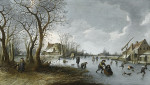 ₴ Репродукция пейзаж от 187 грн.: Замерзшая река с мужчиной катающий жену на санках