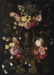 ₴ Репродукция натюрморт от 213 грн.: Каменный картуш с бюстом Мадонны, окруженным цветочными гирляндами