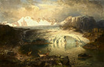 ₴ Репродукция пейзаж от 211 грн.: Пейзаж фьордов с ледником и оленями