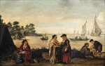 Купить от 149 грн. картину пейзаж: Речной пейзаж с женой рыбака дающей монету цыганам