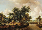 ₴ Картина пейзаж відомого художника від 229 грн.: Лісова річка з будинком, мандрівниками та рибалкою