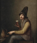 Картина бытовой жанр художника от 174 грн.: Молодой человек, держащий стакан пива, трубка и кувшин на столе