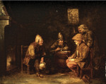 Картина бытовой жанр художника от 193 грн.: Интерьер с четырьмя крестьянами курят и пьют возле камина