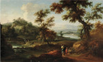 ₴ Картина пейзаж художника от 169 грн.: Пейзаж с фигурами около реки
