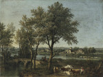 Репродукция картины пейзаж от 175 грн.: Речной пейзаж с пастухом, стадом и всадником
