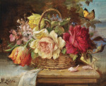 ₴ Репродукция натюрморт от 253 грн.: Корзина с цветами и бабочками