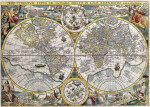 Старинная карта высокого разрешения: Карта мира и созвездий
