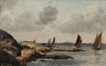 Картина море от 188 грн.: Парусные лодки около скалистого берега