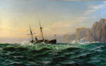 ⚓Репродукция морской пейзаж от 205 грн.: Бронированный корабль минует Форбьергет на пути в Тронхейм летом 1893 года