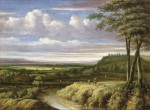 ₴ Репродукция пейзаж от 223 грн.: Панорамный речной пейзаж с погонщиками