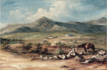 Купите картину художника от 193 грн: Художник и обозревает гору и долину с фургоном проходящим внизу