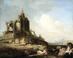 Купите картину художника от 213 грн: Итальянский пейзаж с купающимися нимфами на переднем плане и классическими руинами в отдалении