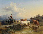 ₴ Картина бытового жанра известного художника от 195 грн.: Девушка возвращается домой с козами и стадом коров