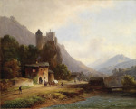₴ Репродукция картины пейзаж от 193 грн: Встреча в горной долине под замком