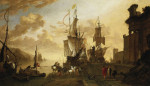Картина море высокого разрешения от 162 грн.: Сцена в итальянской гавани с памятником Фердинанду I Медичи в Ливорно