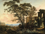 Купите картину художника от 202 грн: Обширный пейзаж с крестьянами и животными, отдыхающими в тени римских руин