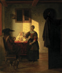 Картина бытовой жанр известного художника от 191 грн.: Пара, играющая в карты с обслуживающей женщиной