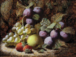 Натюрморт художника от 202 грн.: Сливы, зеленый виноград, клубника и яблоко на фоне моховой подстилки