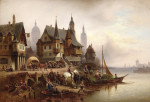 Картина бытовой жанр художника от 187 грн.: На берегу реки возле города