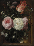 ₴ Репродукция натюрморт от 257 грн.: Цветочный натюрморт с тюльпаном и розами в стеклянной вазе