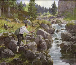 ₴ Репродукция пейзаж от 265 грн.: Рыбак на горном ручье