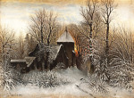 ₴ Купить картину пейзаж художника от 180 грн: Зимний пейзаж с церковью