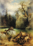 Картина бытовой жанр известного художника от 165 грн.: Волки, охотящиеся на оленя