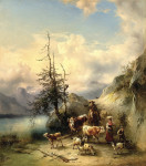 Картина бытовой жанр известного художника от 165 грн.: Возвращение стада с высокогорных пастбищ