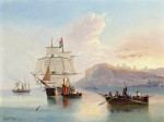 Купить картину море от 199 грн.: Торговая шхуна в спокойной Уитби, колесный пароход и гребная лодка