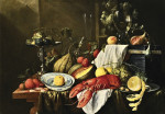 ₴ Репродукция натюрморт от 293 грн.: Натюрморт с омаром, фрукты и блюда династии Мин, все разложено на столе частично покрытый тканью