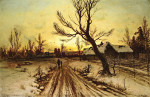 ₴ Репродукція краєвид від 211 грн.: Зимовий пейзаж з заходом сонця