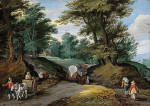 ₴ Картина пейзаж известного художника от 194 грн.: Лесной пейзаж с повозками для лошадей и фермеры идущие на рынок