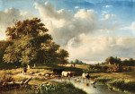 ₴ Картина пейзаж художника от 172 грн.: Пастух с коровами, овцами и козами у озера