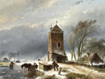 Купить картину пейзаж известного художника от 194 грн: Вид замерзшего канала с фигурами возле саней запряженных конем