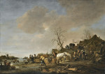 Купить картину пейзаж от 189 грн: Пейзаж с замершей рекой, лошадь тянет сани по льду, извозчик остановился около гостиницы