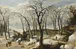 Купить картину пейзаж известного художника от 174 грн: Зимний пейзаж с перевернутой телегой, фигуры ведущие свиней по по дороге