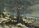 Купить картину пейзаж известного художника от 194 грн: Зимний пейзаж с фигурами на дороге, замерзшая река вдали