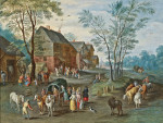 ₴ Репродукция картины пейзаж от 199 грн: Сельская дорога с конной повозкой и многочисленными фигурами