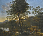 Купить картину пейзаж художника от 214 грн: Итальянский лесной речной пейзаж с путниками и их муламина дороге, пастух и стадо, горы в отдалении