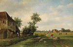 Купить картину пейзаж художника от 174 грн: Солнечный пейзаж со скотом возле фермы