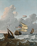 Купить картину море от 151 грн.: Военный корабль и два малых судна в бурном море