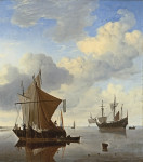 ⚓Репродукція морський краєвид від 223 грн.: Спокій - малі судна і кааг на якорі, англійська війна корабель на віддалі