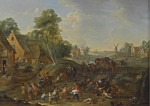 Картина бытовой жанр художника от 189 грн.: Кавалерийская схватка и деревня под атакой