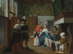 Картина бытовой жанр художника от 199 грн.: Больная женщина со своей семьей и сопровождающими лицами в интерьере