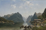 ₴ Картина пейзаж художника от 184 грн.: Фьорд с фигурами в лодке