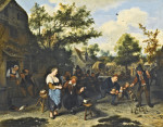 ₴ Картина бытовой жанр художника от 189 грн.: Крестьяне играют в кегли перед гостиницей