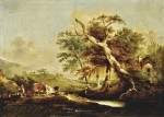 Купите картину пейзаж художника от 189 грн: Пейзаж с сидящей фигурой, скотом и овцами у воды