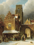 ₴ Репродукція міський краєвид 196 грн.: Жвавий день у зимовому голландському місті
