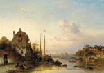 ₴ Репродукция пейзаж от 229 грн.: Голландский речной пейзаж в закате солнца