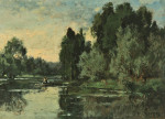 ₴ Картина пейзаж художника от 175 грн.: Речной пейзаж с лодкой